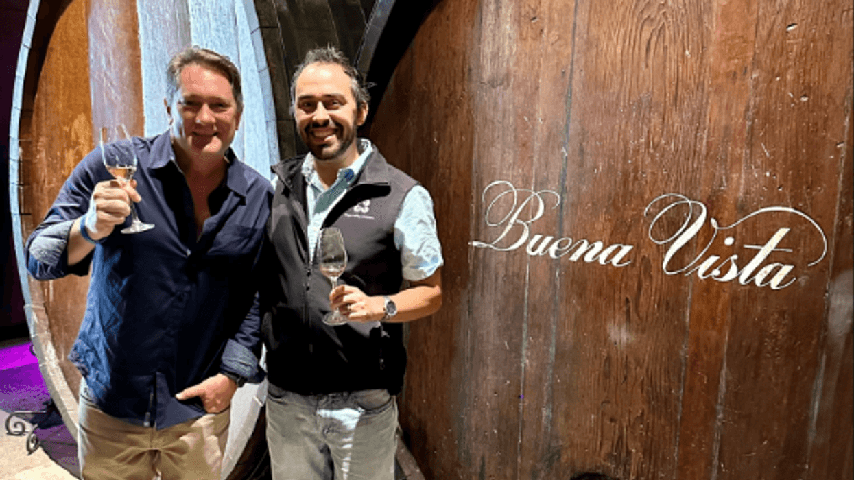 Liam Mayclem with Winemaker Ryan Lynch of Buena Vista Winery.