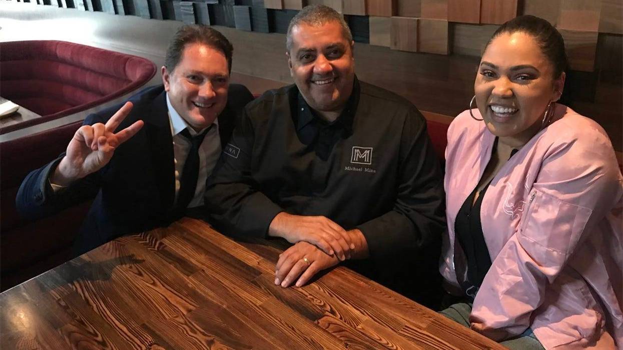 Liam with Chef Michael Minna, Ayesha Curry of 'International Smoke'
