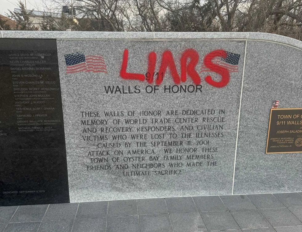 "Liars" was spray-painted on the 9/11 Walls of Honor at the memorial