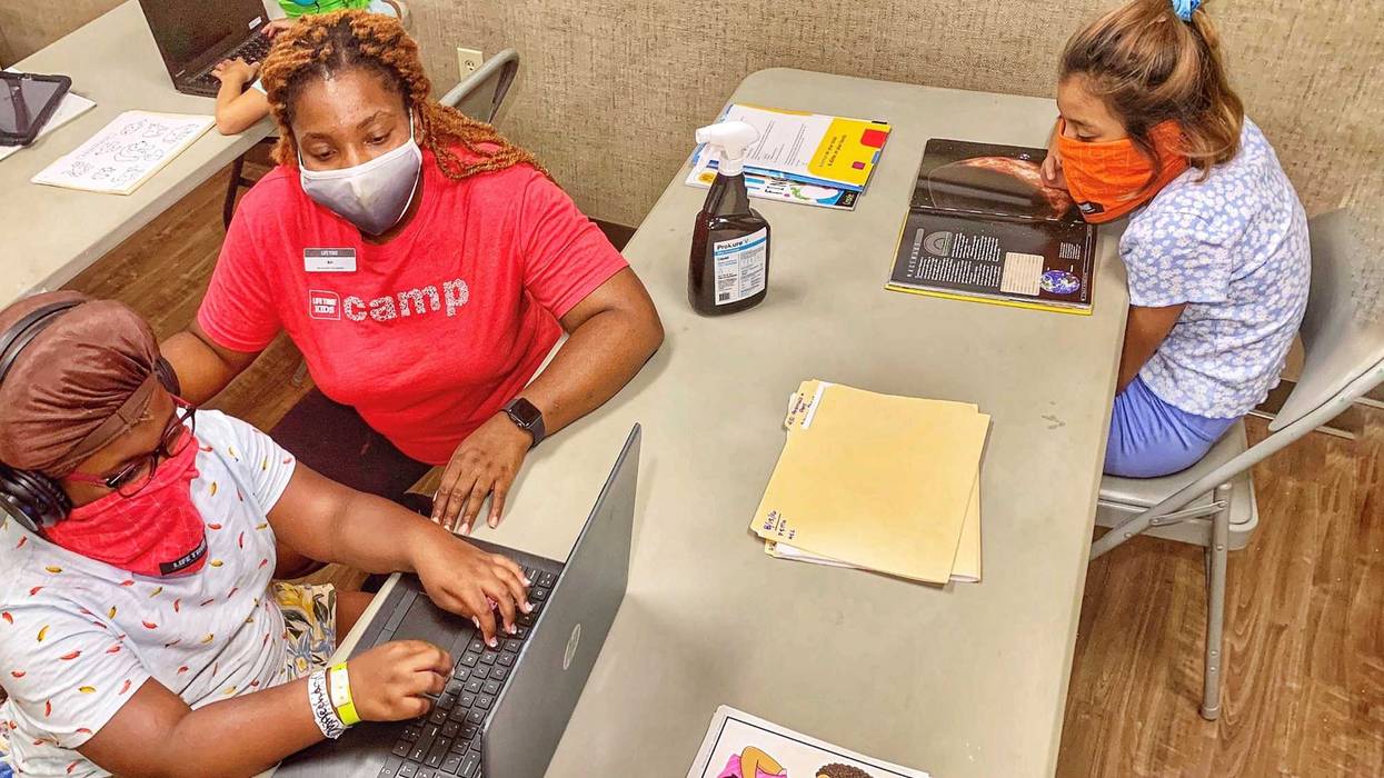 Life Time offers Distance Learning Supports camps for children 5 to 12 years old.