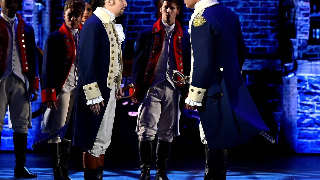 Lin-Manuel Miranda and Christopher Jackson of 'Hamilton' perform onstage during the 70th Annual Tony Awards at The Beacon Theatre on June 12, 2016 in New York City.