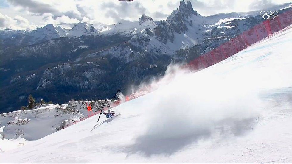 Lindsey Vonn of Team United States crashes during the Women