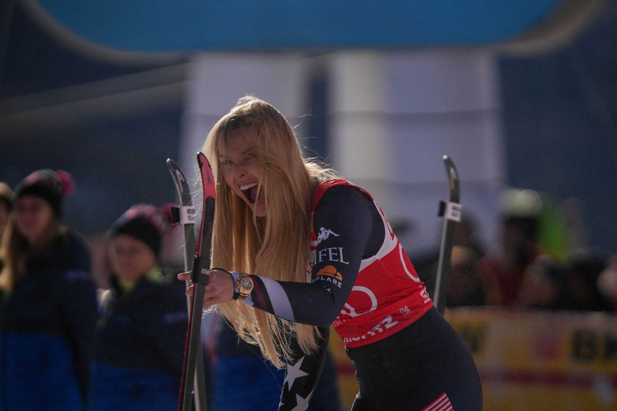 Lindsey Vonn of Team United States during the Audi FIS Alpine Ski World Cup Women's Downhill on December 12, 2025 in St Moritz, Switzerland.