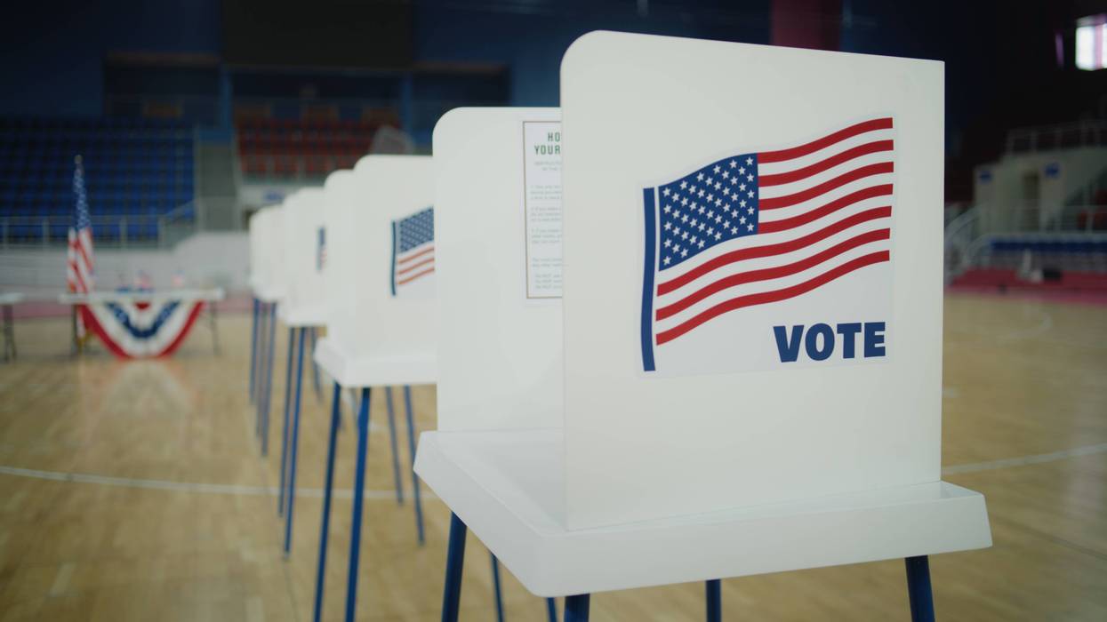 Line of voting booths at a polling place