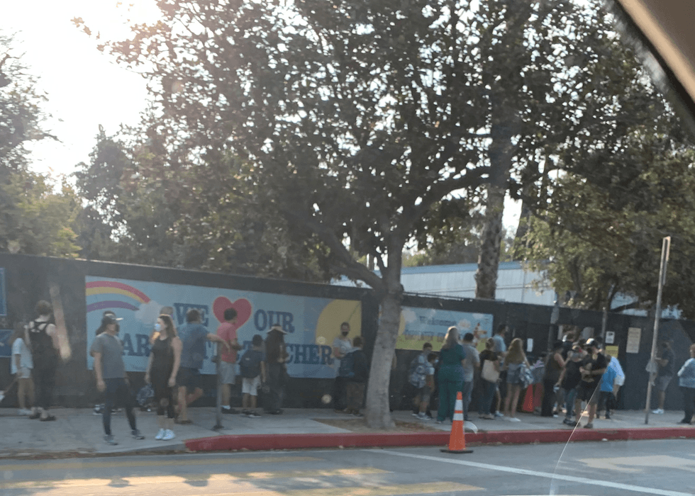 Line outside Carpenter Elementary School.