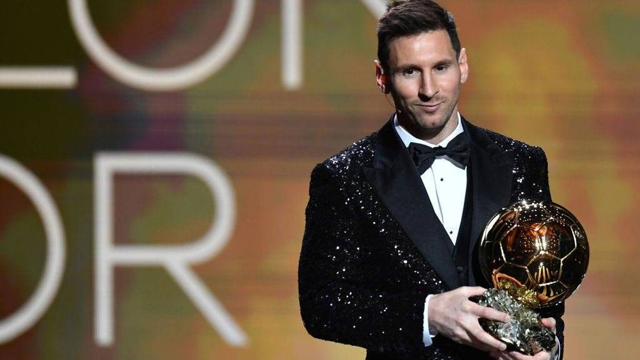 Lionel Messi is awarded with his seventh Ballon D'Or award during the Ballon D'Or Ceremony at Theatre du Chatelet on November 29, 2021 in Paris, France.