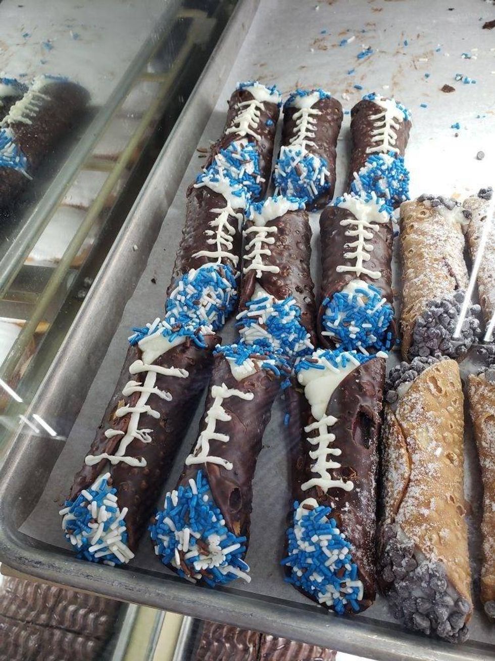 Lions-themed cannolis at Villa Bakery in Garden City