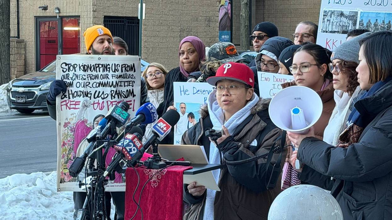 Lisa Lar, Parady La's niece, speaks in front of the Philadelphia Federal Detention Center on Feb. 5, 2026.