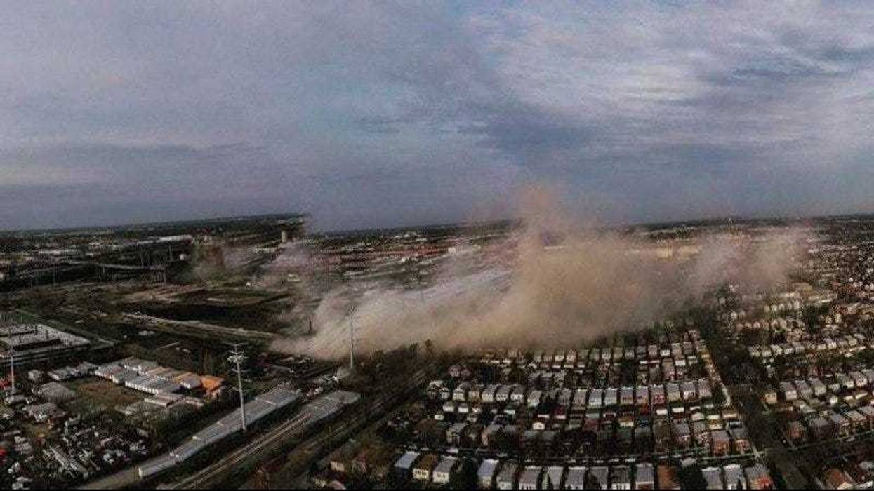 Little Village implosion, dust storm