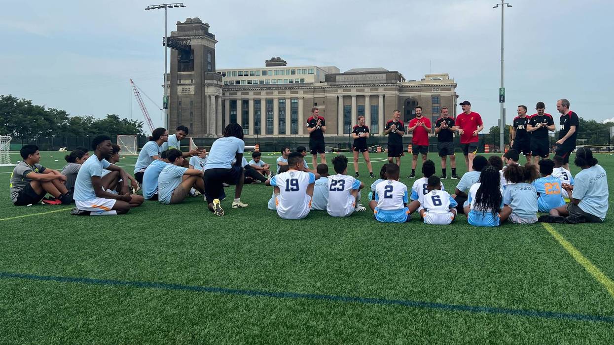 Liverpool FC coaches work with Chester youth soccer players