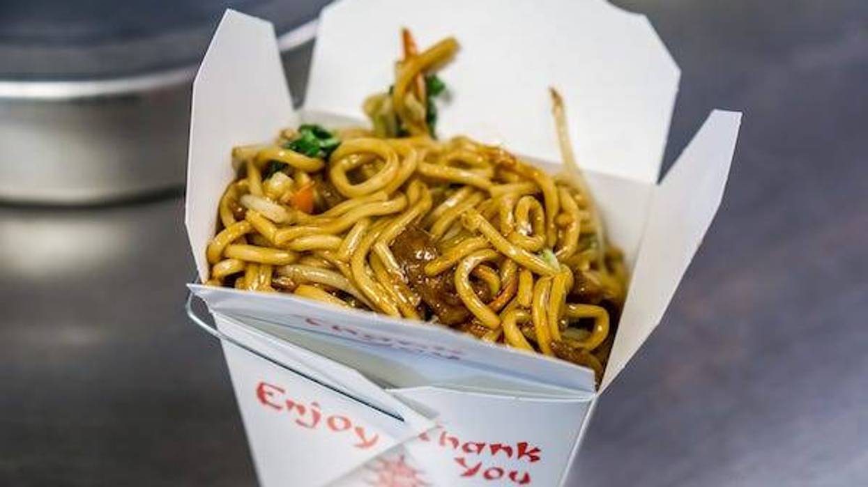 Lo mein in takeout container