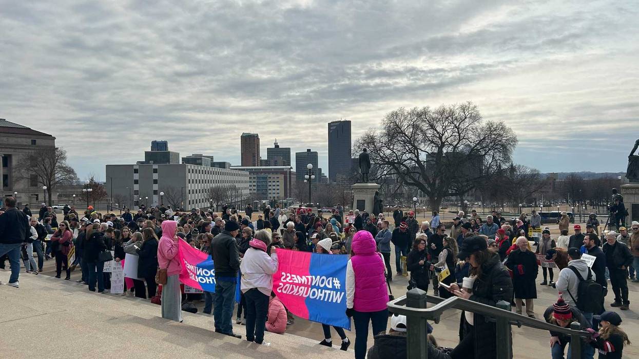 Local sports stars and politicians gathered for a rally on the Capitol steps to keep biological boys out of women’s sports.