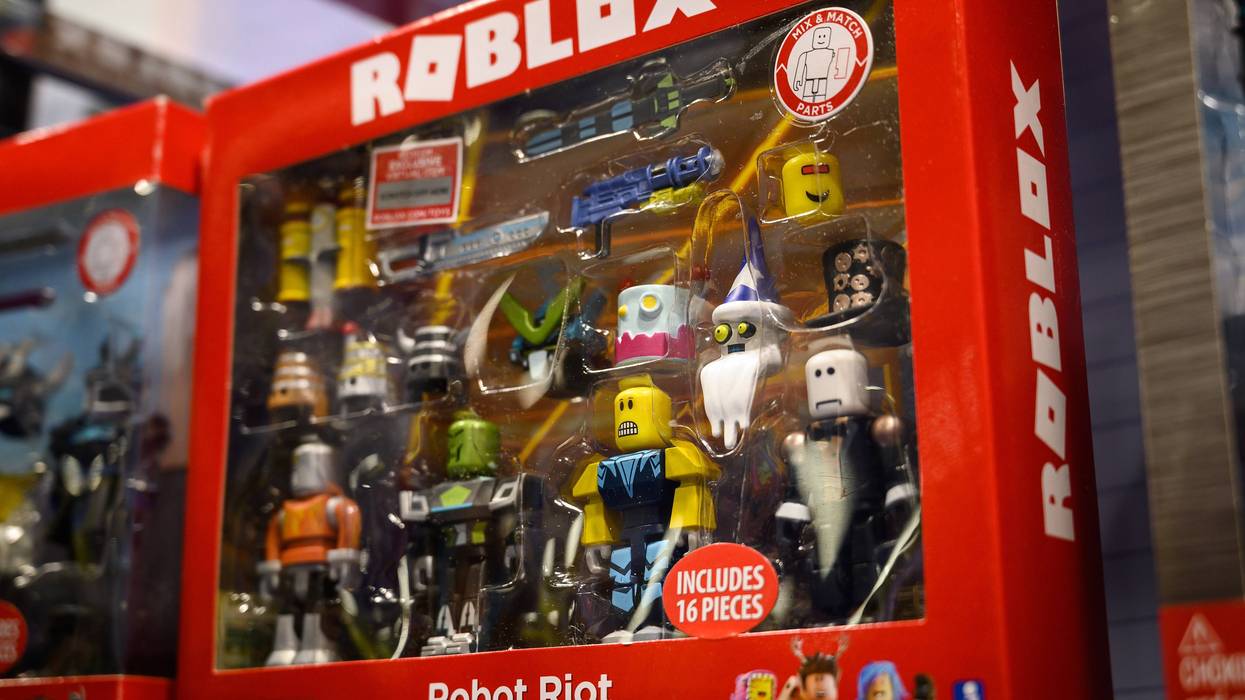 LONDON, ENGLAND - JANUARY 22: A selection of "Roblox" toys are seen on a display at the annual "Toy Fair" at Olympia London on January 22, 2019 in London, England. The Toy Fair is the UK’s largest dedicated game and hobby event and aims to showcase the most anticipated products for the year ahead. (Photo by Leon Neal/Getty Images)