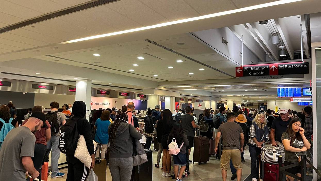 Long lines of frustrated travelers at Philadelphia International Airport on June 28, 2023.
