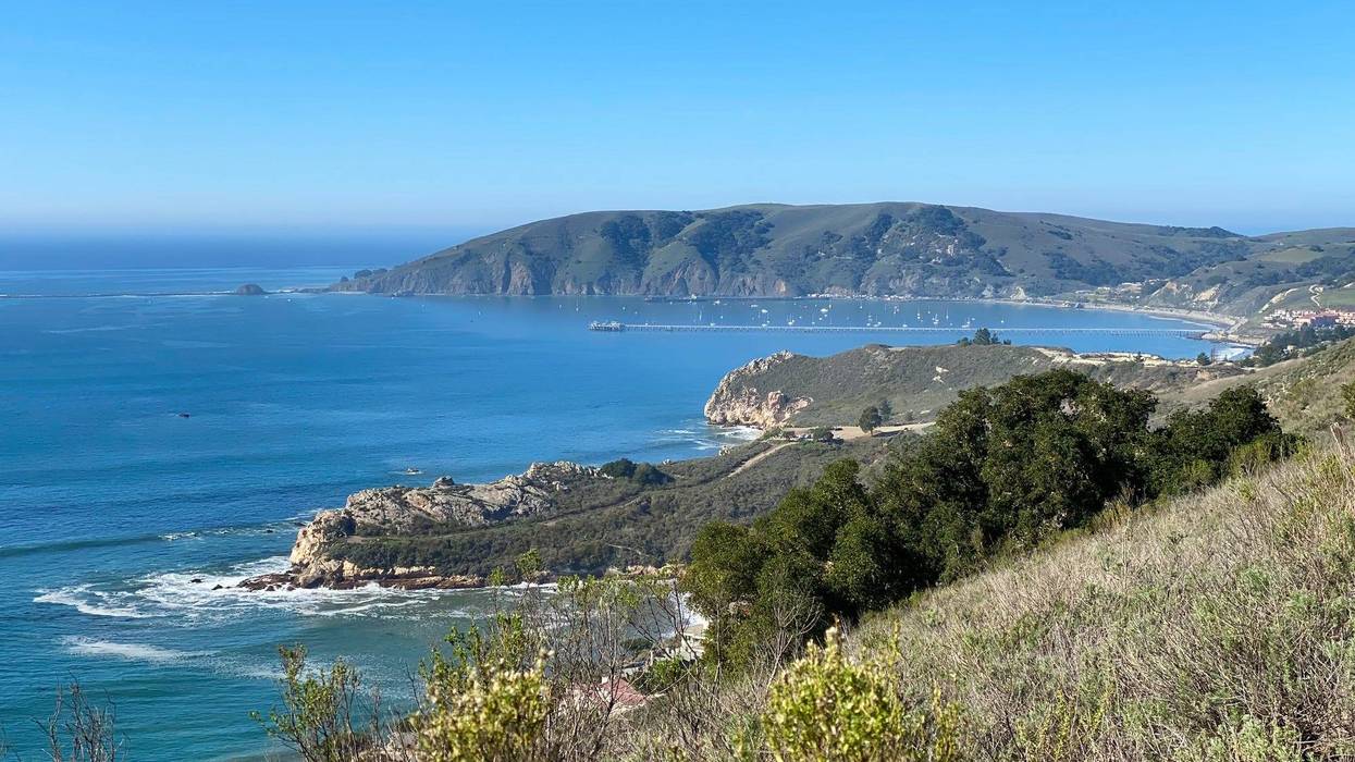 Looking down from mountain top at San Luis Obispo Bay,