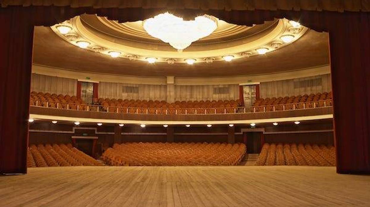 Looking out at the seats from a theater stage