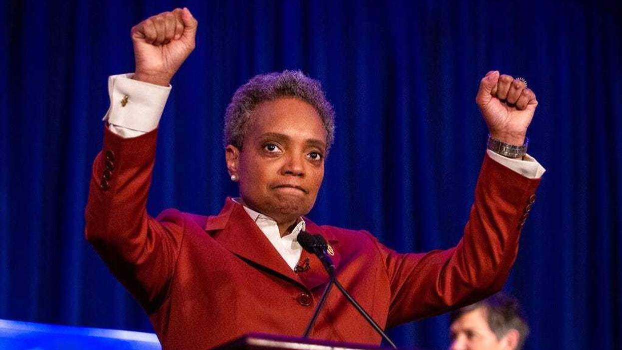 Lori Lightfoot celebrates at her election night rally at the Hilton Chicago after defeating Toni Preckwinkle in the Chicago mayoral election, Tuesday, April 2, 2019.