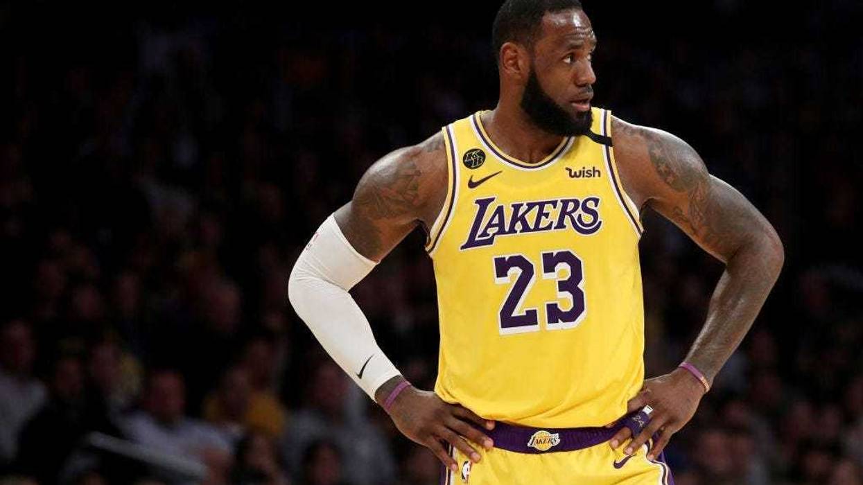 LOS ANGELES, CALIFORNIA - FEBRUARY 21: LeBron James #23 of the Los Angeles Lakers looks on during the fourth quarter in a game against the Memphis Grizzlies at Staples Center on February 21, 2020 in Los Angeles, California. The Lakers won 117-105. NOTE TO