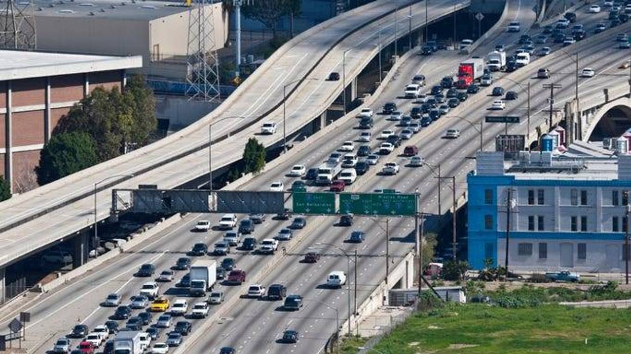 "Los Angeles, California, USA - February 22, 2010: Afternoon traffic jam on the congested Hollywood 101 Freeway in Downtown Los Angeles."