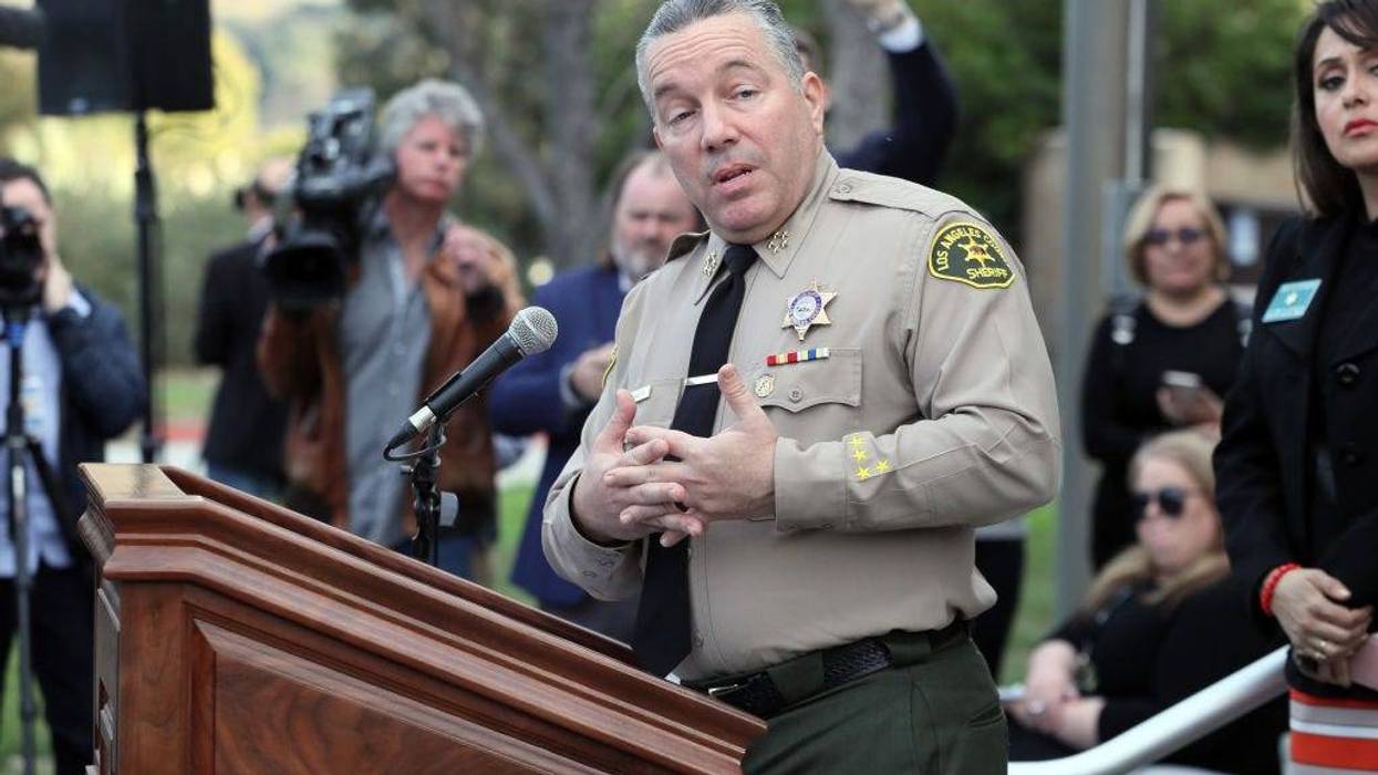 Los Angeles County Sheriff Alex Villanueva speaks at a news conference on the helicopter crash that yesterday claimed the lives of NBA great Kobe Bryant, his daughter Gianna, 13, and seven others January 27, 2020 in Calabasas, California. The group was traveling to Bryant's Mamba Sports Academy in Thousand Oaks for a basketball tournament when the crash occurred. (Photo by Josh Lefkowitz/Getty Images)