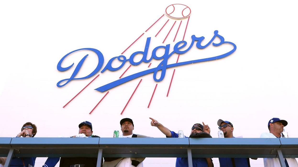 Los Angeles Dodgers fans before the game against the San Francisco Giants during the 2018 Major League Baseball opening day at Dodger Stadium on March 29, 2018 in Los Angeles, California.