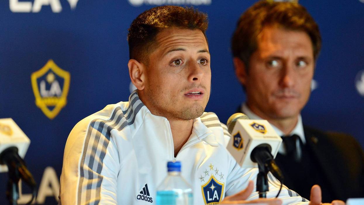 Los Angeles Galaxy player Javier Hernandez speaks to media following his introduction at Dignity Health Sports Park.