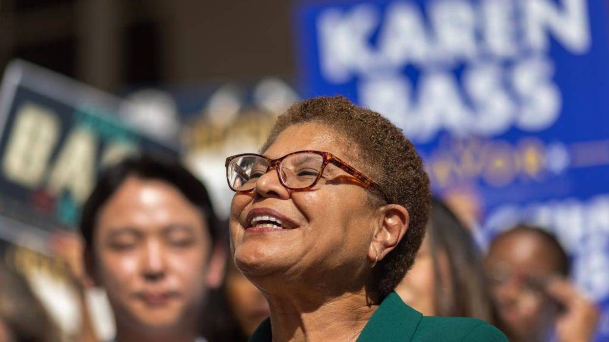 Los Angeles Mayor-elect Karen Bass addresses a news conference after her L.A. mayoral election win on November 17, 2022 in Los Angeles, California.