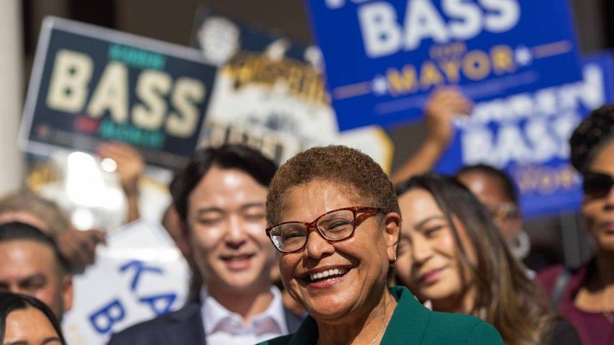 Los Angeles Mayor-elect Karen Bass addresses a news conference after her L.A. mayoral election win on November 17, 2022 in Los Angeles, California.