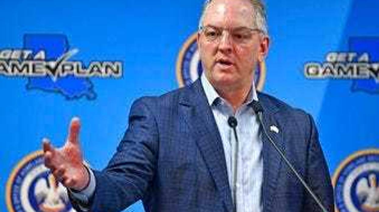 Louisiana Gov. John Bel Edwards gives an update on the spread of coronavirus in the state of Louisiana, Thursday, April 9, 2020, at GOHSEP in Baton Rouge, La. (Hilary Scheinuk/The Advocate via AP)