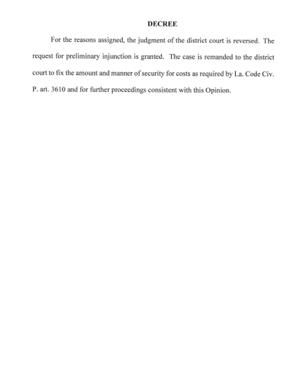 Louisiana Supreme Court Grants Injunction on Cantrell
