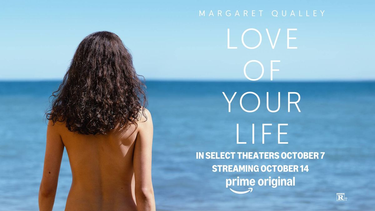 'Love of Your Life' movie poster: Margaret Qualley, nude from behind, gazing at the ocean.