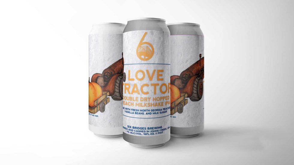 Love Tractor Peach Milkshake IPA, Six Bridges Brewing