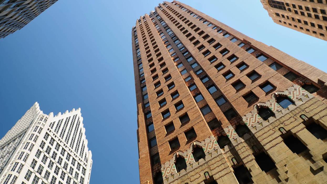 Low angle view of the historic Guardian Building in downtown Detroit, Michigan.