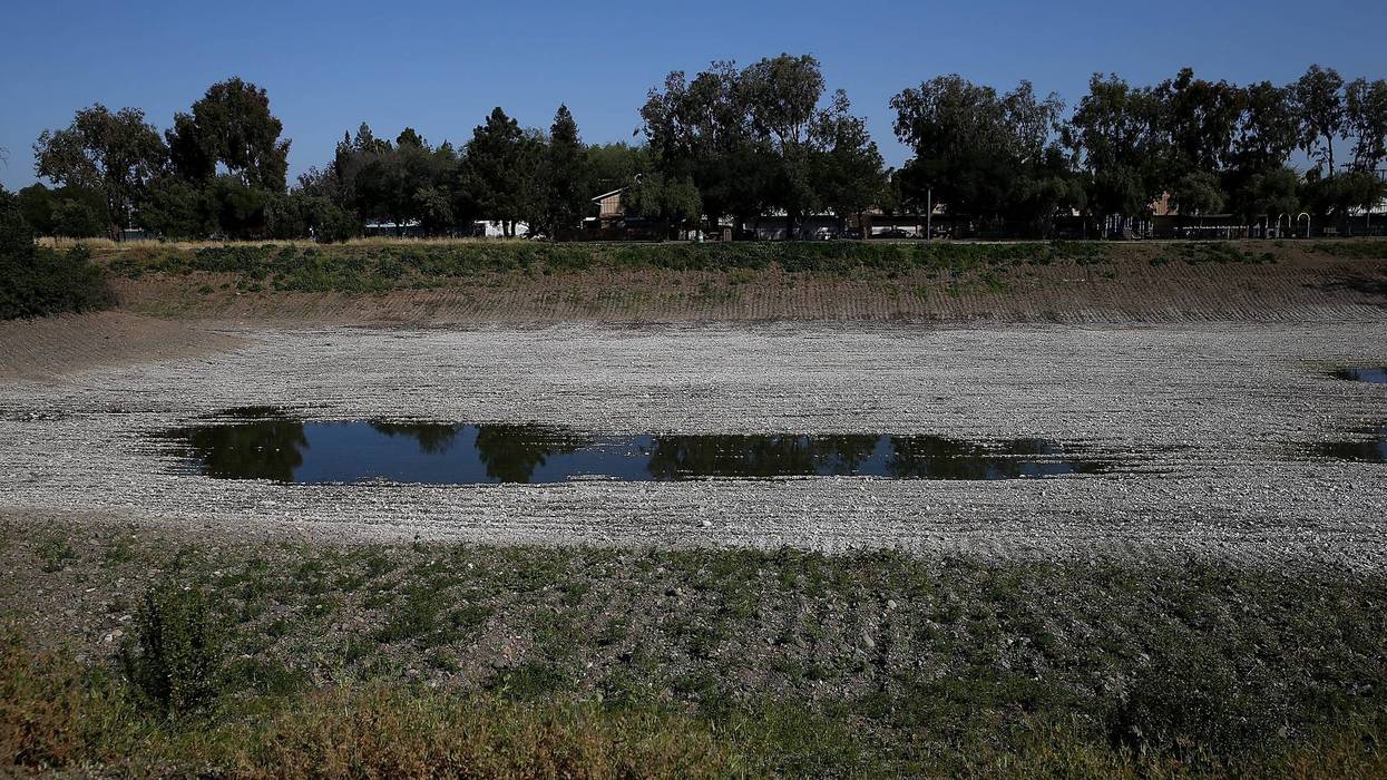 Low water levels are visible at the Los Capitancillos Recharge Ponds on April 3, 2015 in San Jose, California.