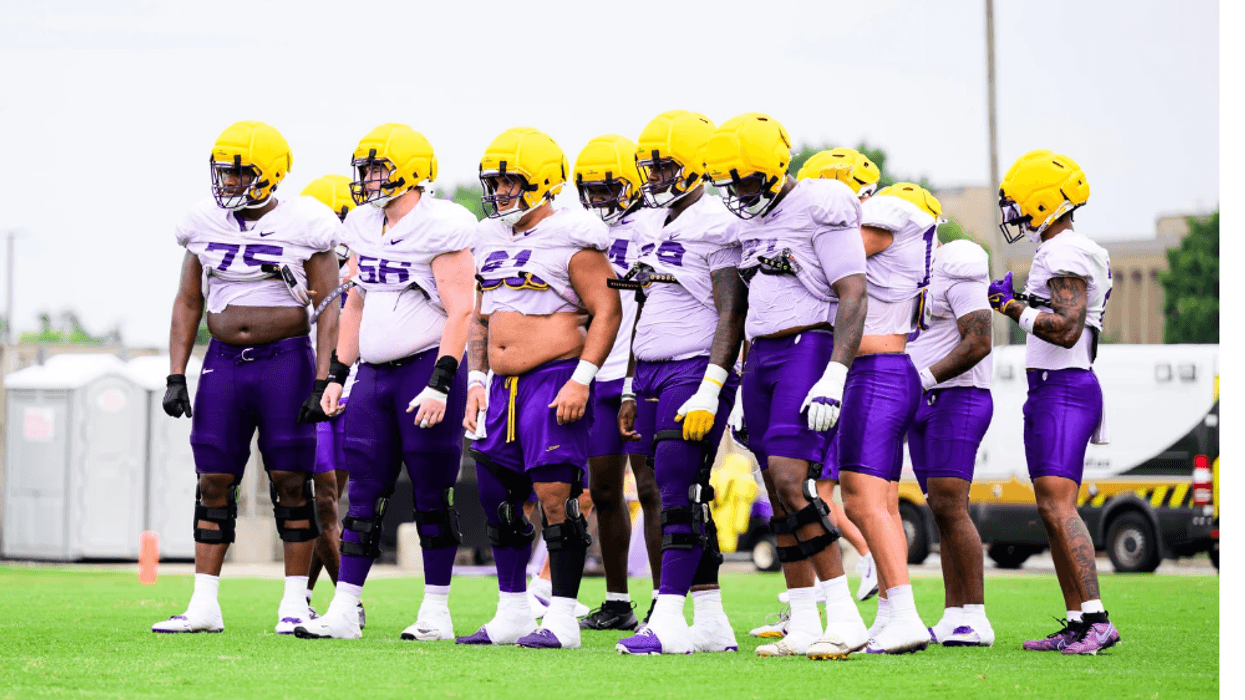 LSU offensive line during fall camp