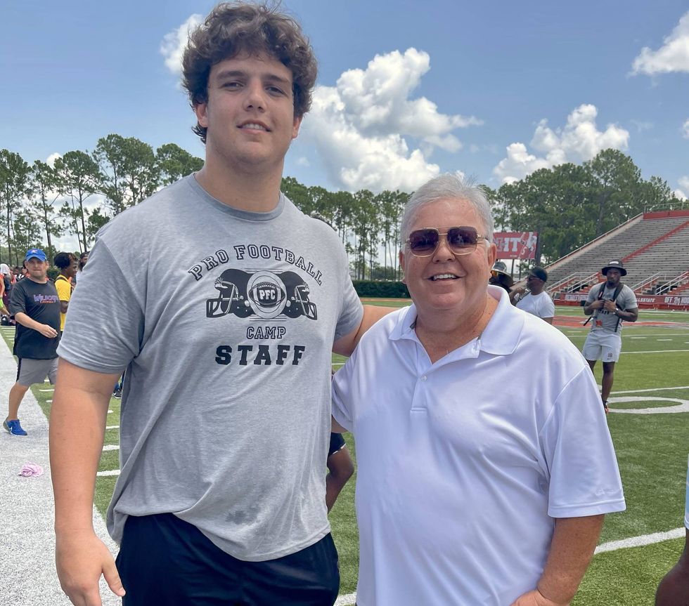 LSU Tiger OT Will Campbell (Drafted by the New England Patriots fourth overall in the 2025 draft) with Mike Detillier at the Pro Football Camp