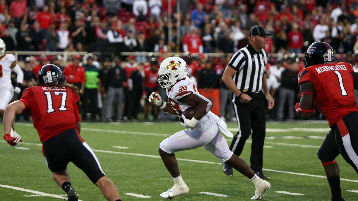 Lubbock, Texas, USA; Iowa State Cyclones running back Breece Hall (28) rushes against the Texas Tech Red Raiders