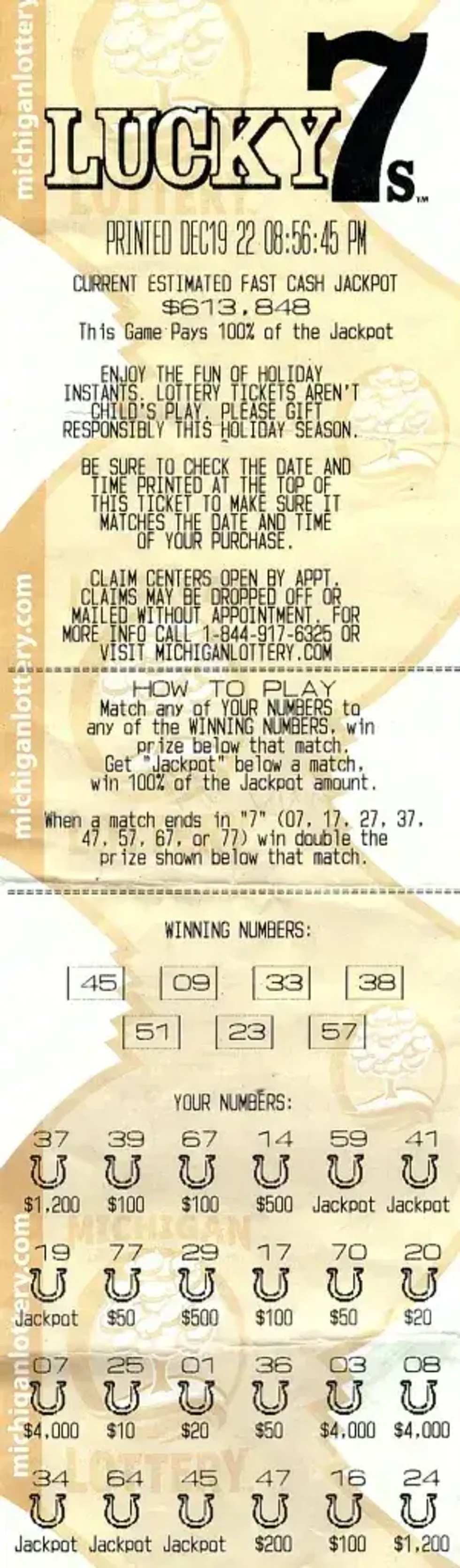 Lucky 7s winning ticket