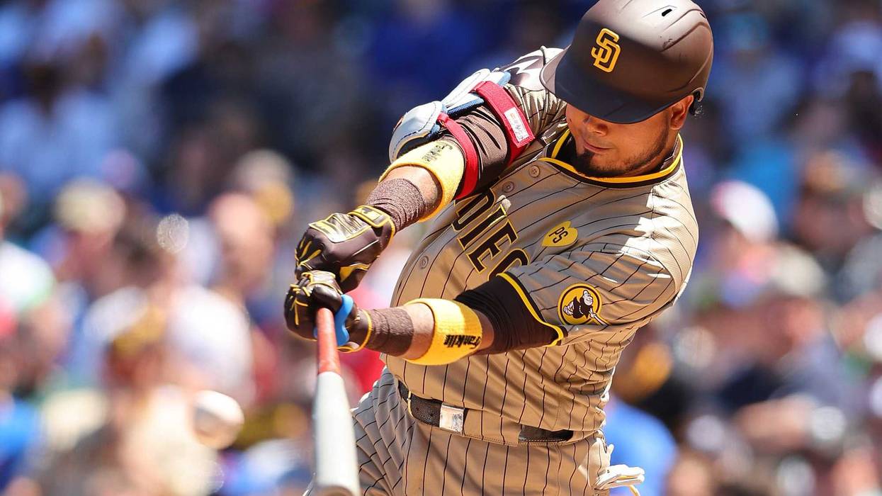 Luis Arraez #4 of the San Diego Padres at bat against the Chicago Cubs at Wrigley Field on May 08, 2024 in Chicago, Illinois