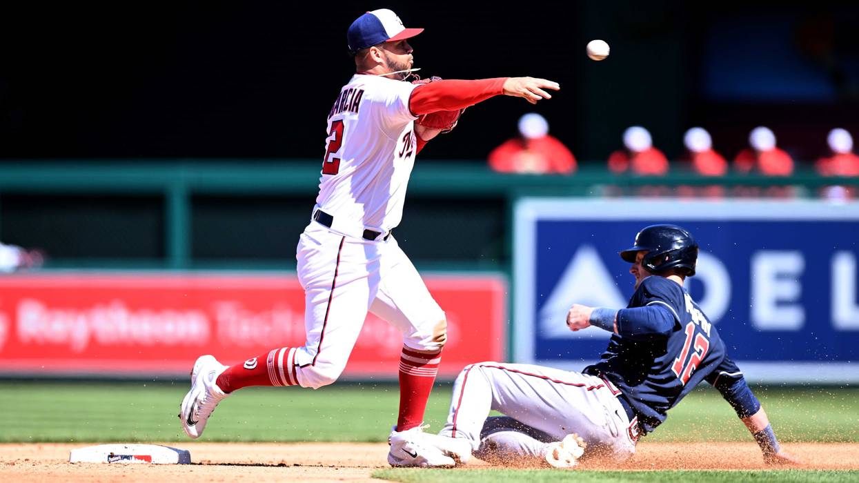 Luis Garcia forces out Sean Murphy during a 2023 Nationals-Braves game.