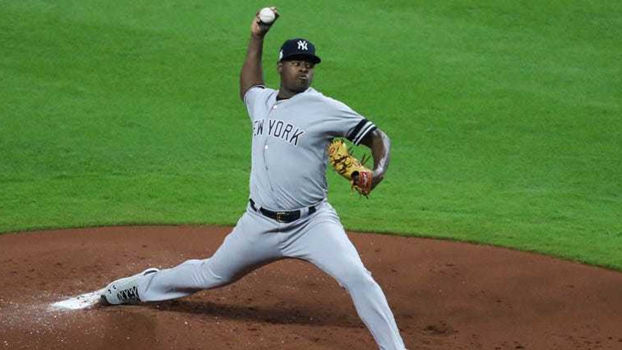 Luis Severino reacts during the sixth inning against the Boston Red Sox at Fenway Park.