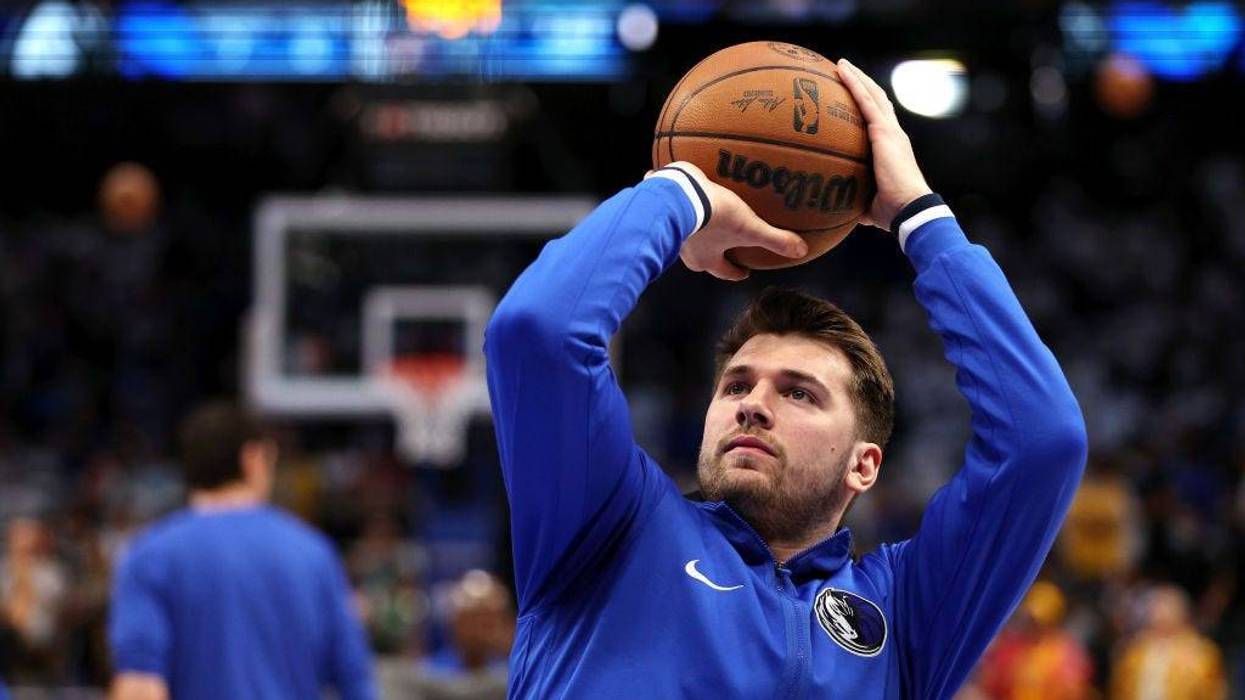 Luka Doncic #77 of the Dallas Mavericks warms up prior to Game Four of the 2022 NBA Playoffs Western Conference Finals against the Golden State Warriors at American Airlines Center on May 24, 2022 in Dallas, Texas.
