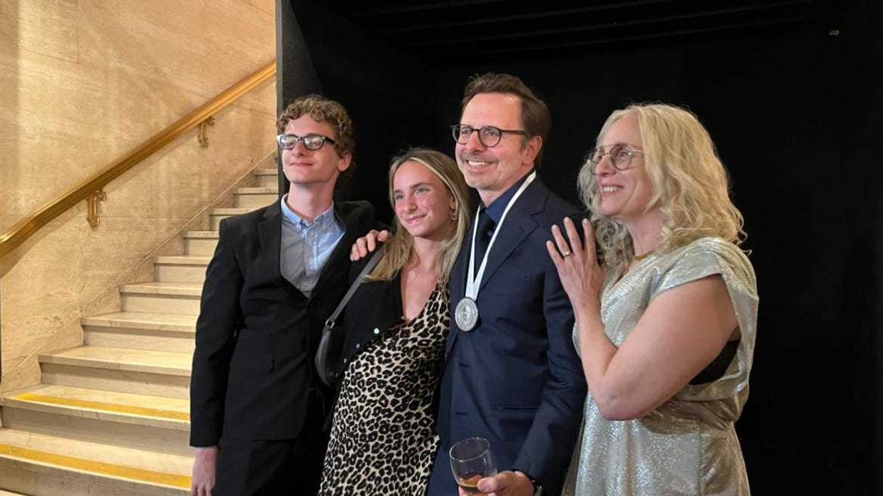 Lula Cafe Executive Chef and Owner Jason Hammel, second from the right, poses for a photo with his family after his restaurant took home the 2024 James Beard Award for Outstanding Hospitality. Lula Cafe was the only 2024 winner from Chicago.