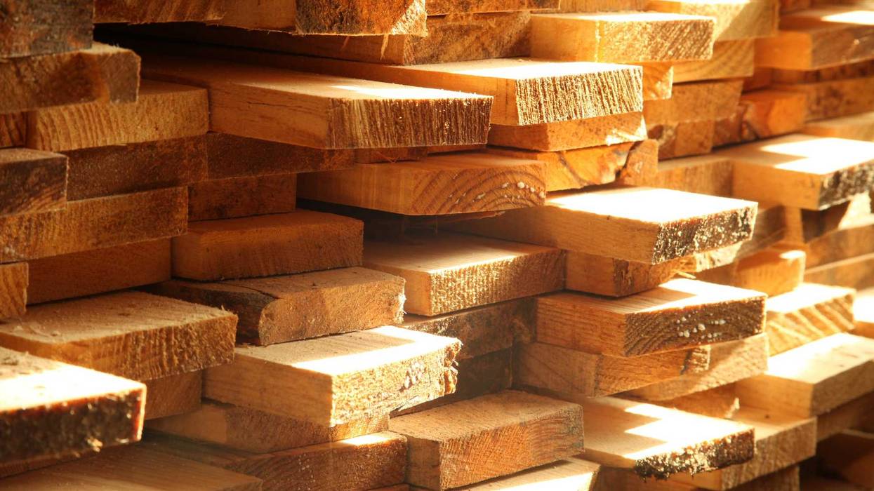 Lumber in afternoon sunlight.