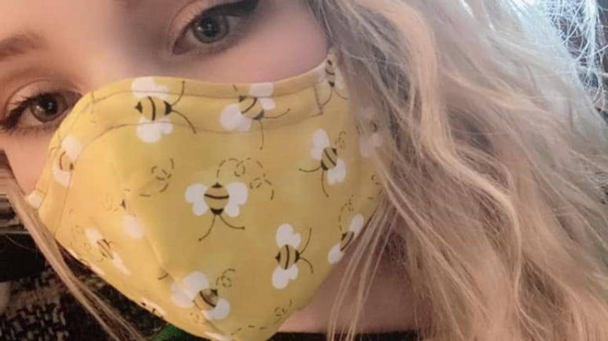 Luna w /a Bumble Bee Mask made by Luna's Mom!