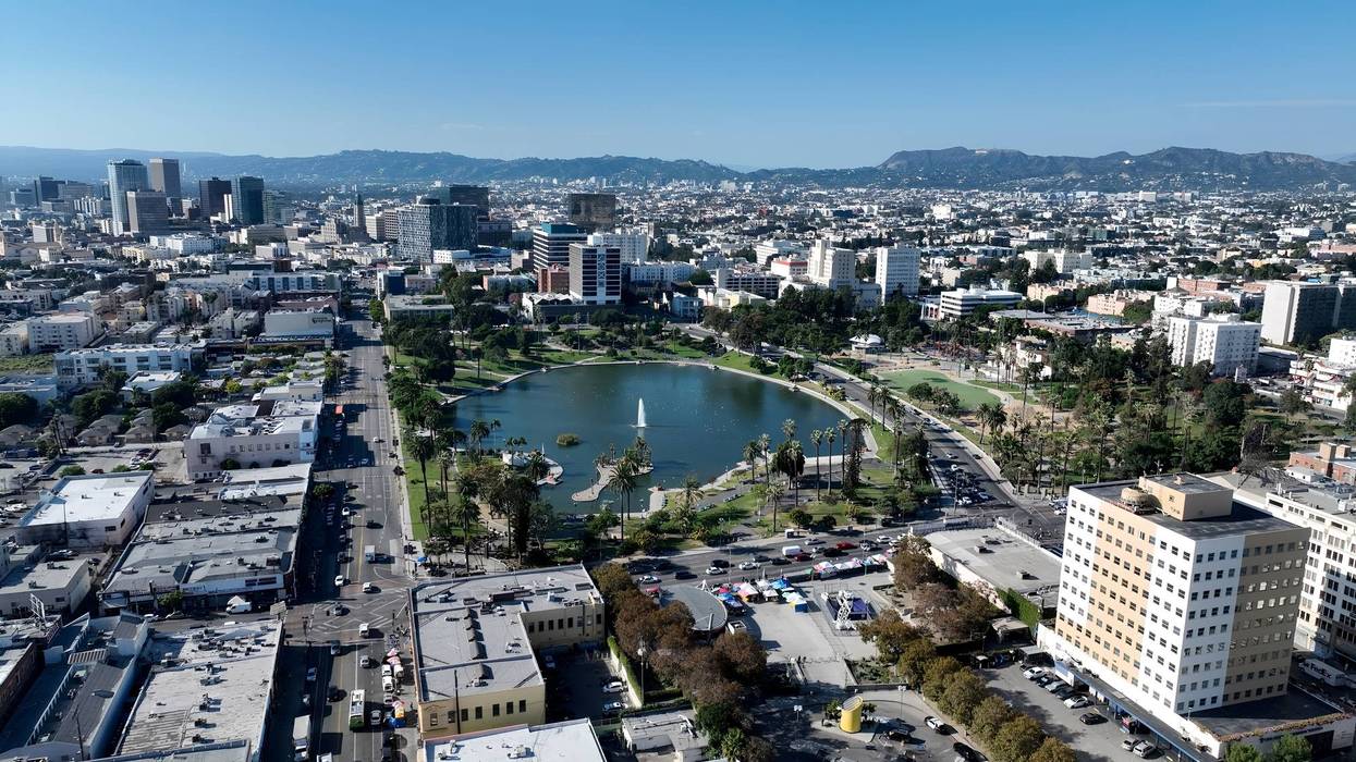MacArthur Park Lake at Los Angeles in California United States.