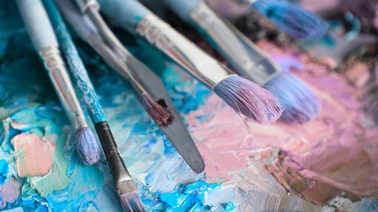 macro artist's palette, texture mixed oil paints