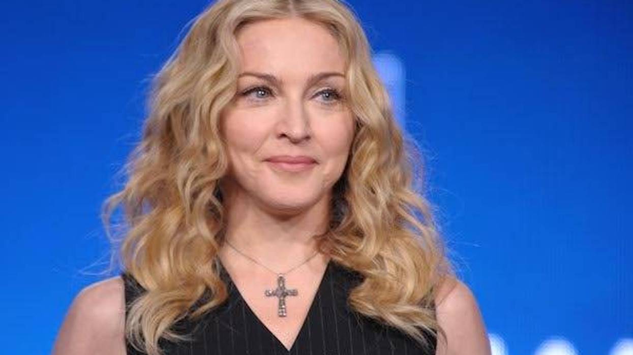 Madonna during the halftime show press conference for Super Bowl XLVI