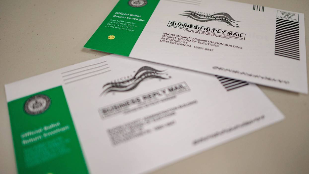 Mail-in ballots are displayed during a processing demonstration at the Board of Elections office on September 30, 2024 in Doylestown, Pennsylvania. Absentee and mail-in ballot processing begins in Pennsylvania at 7am on Election Day according to the National Conference of State Legislatures.