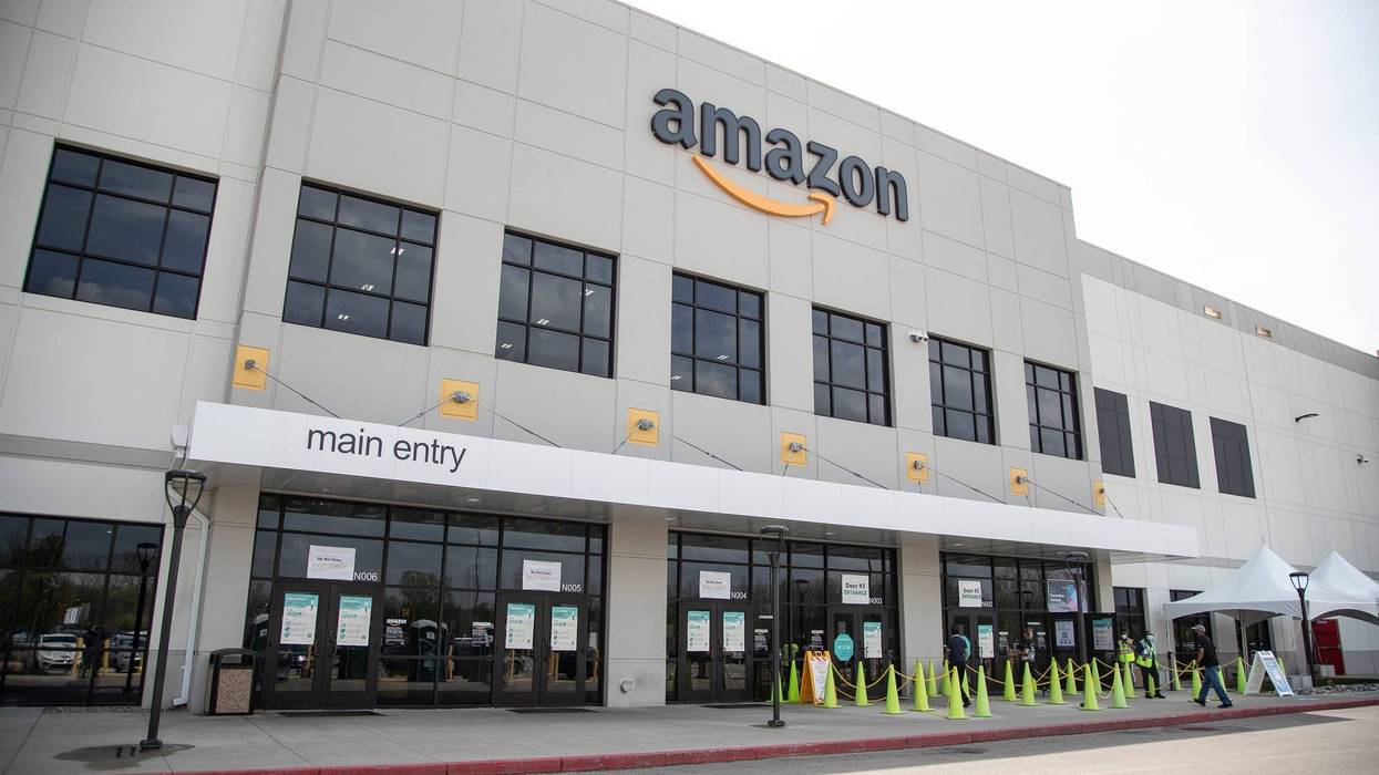 Main entrance of the Amazon Fulfillment Center in Detroit